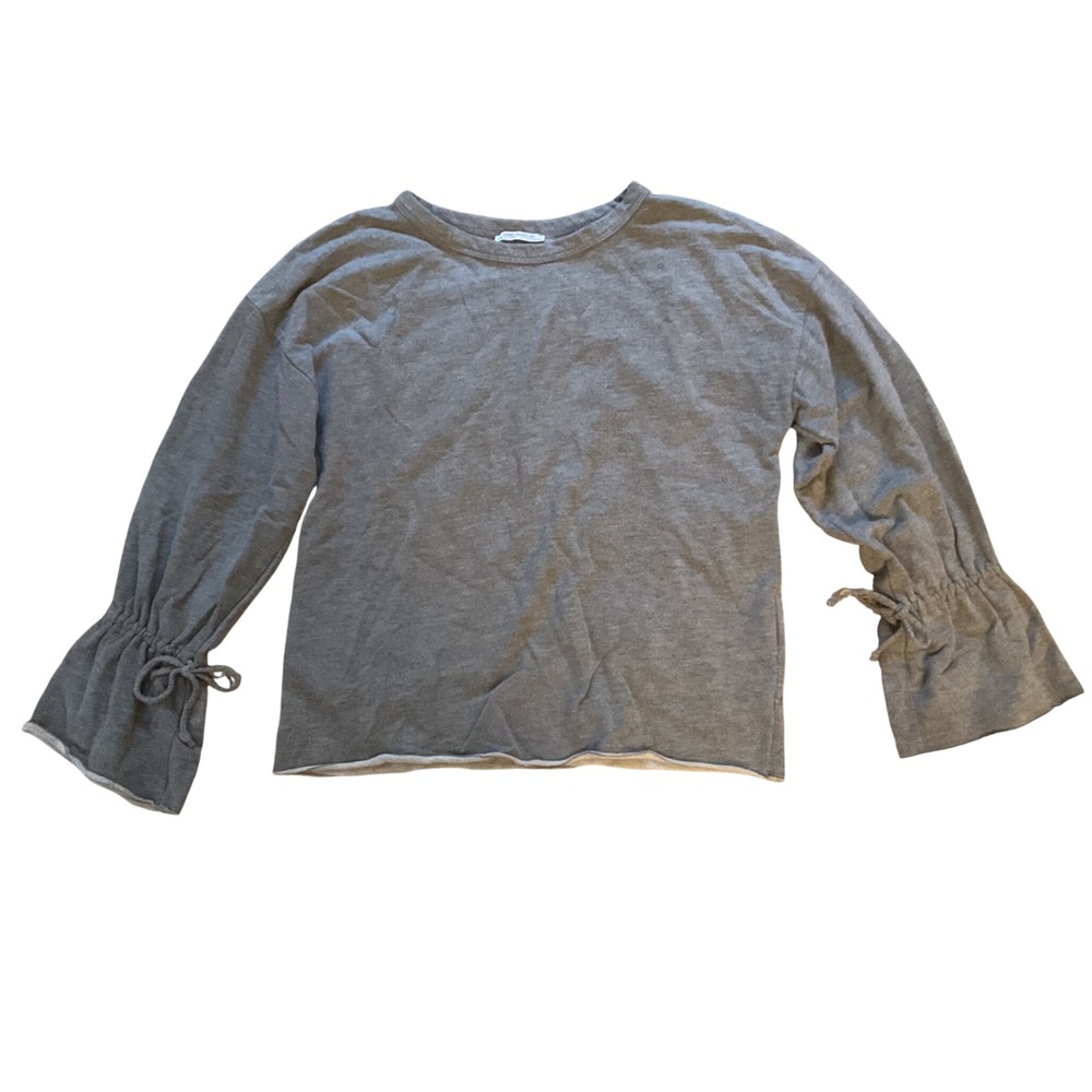 Zara Trafaluc Womens Gray Bell Sleeve Tie Wrist Raw Hem Top Small